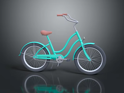 Classic Light Blue Bicycle With Brown Seat And Reflective Surface 3d model