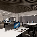 Modern Public Office Space With Open Layout Desks Computers Office Chairs And Ceiling Lights 3d model