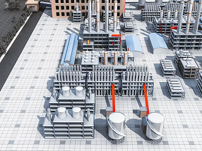Industrial Factory Complex With Piping Systems Storage Tanks Equipment And Structural Frameworks 3d model