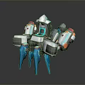 Mechanical Robot Creature With Multiple Blue Legs Mechanical Arms And Gray White Orange Details