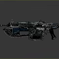 Mechanical Futuristic Weapon With Blue Black Finish And Intricate Chain Design