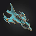 Futuristic Sci-Fi Spaceship 3D Model With Streamlined Design Blue Gray Exterior And Orange Lights