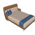 Modern Single Bed With Brown Headboard White Blue Mattress And Blue Pillows
