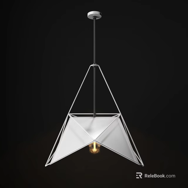 Modern Geometric Pendant Light With White Frame Central Bulb And Black Background 3d model