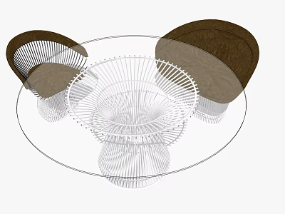 Modern Round Dining Set With Transparent Glass Top And Brown Mesh Chairs 3d model