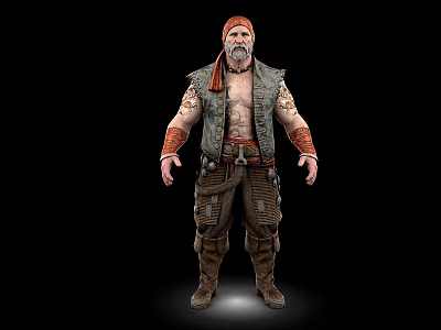 Muscular Bearded Man With Bandana Vest And Tactical Pants Standing 3d model