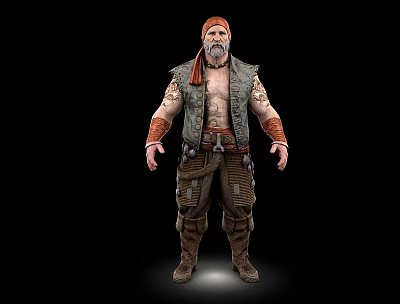 Muscular Bearded Man With Bandana Vest And Tactical Pants Standing 3d model
