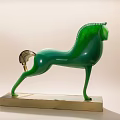 Modern Decorative Ornament Set With Green Horse Shaped Figurine And Metal Base