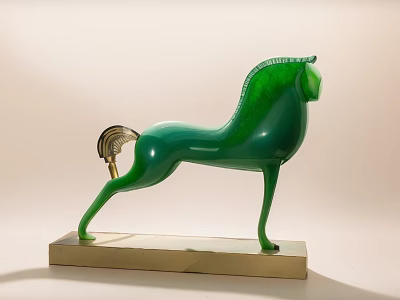 Modern Decorative Ornament Set With Green Horse Shaped Figurine And Metal Base 3d model