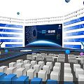 Futuristic New Energy Summit Stage With Blue Lighting Large Screen And Star Decorations