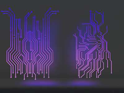 Neon Illuminated Circuit Board Lines in Blue And Purple Against Dark Background with Intricate Patterns 3d model