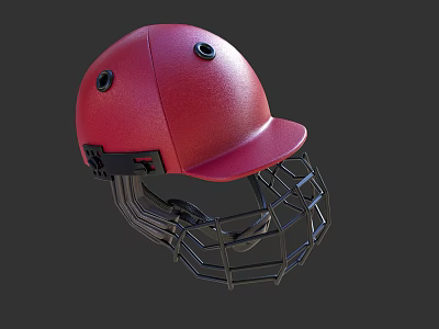 Red Cricket Helmet With Black Face Guard And Adjustable Straps Design 3d model