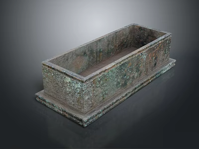 Ancient Bronze Rectangular Vessel With Intricate Carvings Patina And Base Stand 3d model