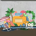 Happy 100 Days Celebration Decor With Palm Tree Flamingo Watermelon And Yellow Suitcase