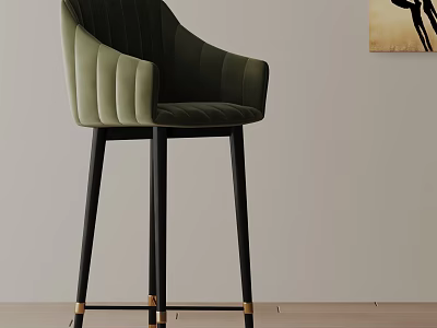 Elegant Green Velvet Bar Stool With Quilted Design And Black Metal Legs With Gold Accents 3d model
