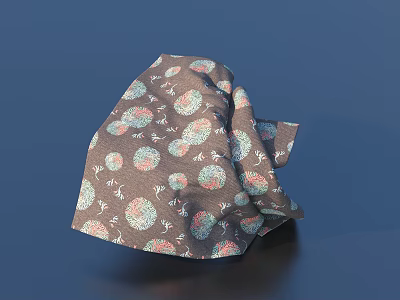 Dark Brown Decorative Tie Featuring Circular Pink Blue Floral Patterns 3d model