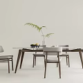 Modern Minimalist Dining Table Set With Glass Top Wooden Legs And Light Gray Upholstered Chairs