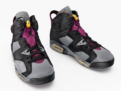 High Top Sneakers Black Gray Purple with Yellow Lace Locks and Stylish Design 3d model