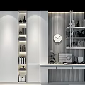 Modern Bookcase Interior With Chalkboard Wall Clock Potted Plant And Decorative Books
