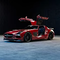 Red Mercedes Sports Car With Open Doors And Modern Dynamic Exterior Design