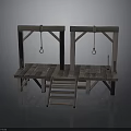 Wooden Platform Structure With Tall Frames Hanging Rings And Wooden Steps 3d model