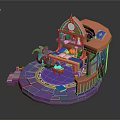 Whimsical Workstation With Pink Orange Structure Purple Stone Floor Circular Rug Books And Palm Plant