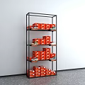 Red Shoe Boxes and Sneakers on Multi tier Metal Display Rack 3d model