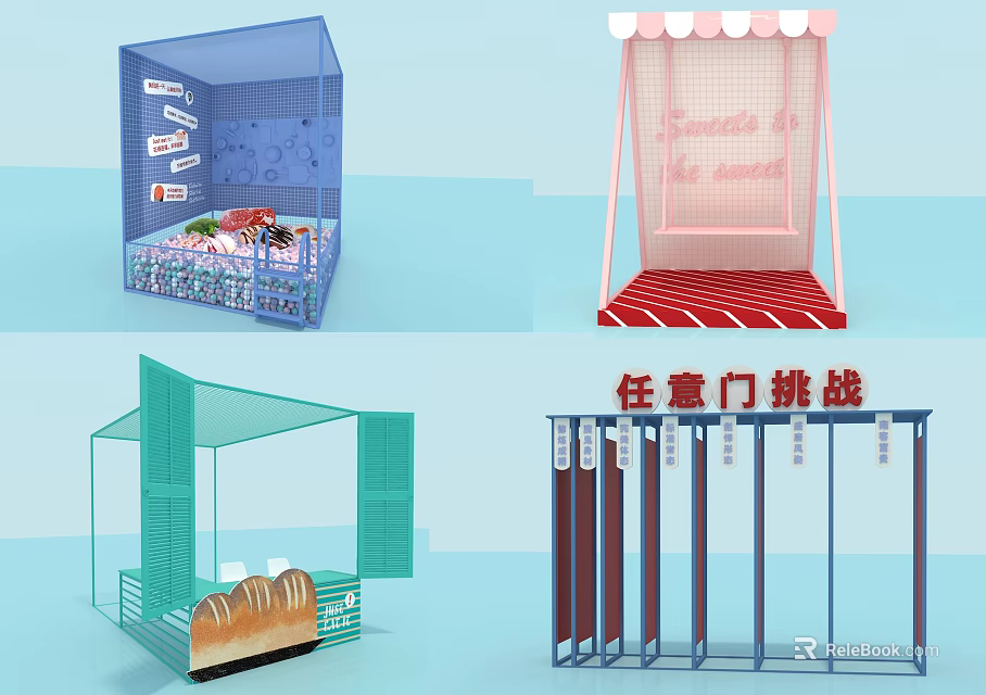 Interactive Zone With Any Door Challenge Themed Colorful Installations And Structures 3d model 