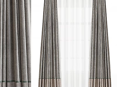 Dual Layer Curtain Design With Textured Gray Outer And Sheer White Inner Panels 3d model