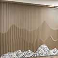 Modern Interior Decorative Partition With Vertical Slats Mountain Pattern And Marble Base