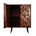 Modern Wooden Decorative Cabinet With Patchwork Square Design And Three Legs 3d model