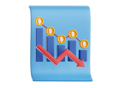 Financial Business Chart on Blue Scroll With Dollar Signs And Red Downward Arrow 3d model