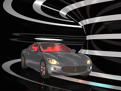 Silver Sports Car with Red Seats in Modern Black and White Curved 3d model