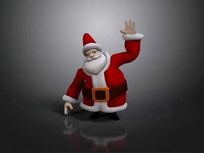 Jolly Santa Claus In Red Costume With White Beard Waving Hand On Black Surface 3d model