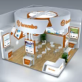 Brembo Exhibition Booth With White And Orange Curved Roof Display Screens And Reception Counter