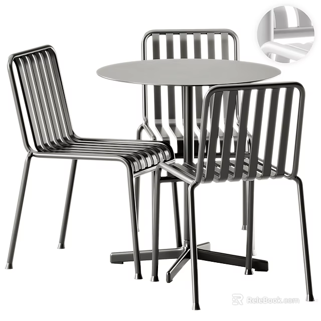 Modern Metal Round Outdoor Table With Slatted Chairs For Modern Patio Area 3d model 