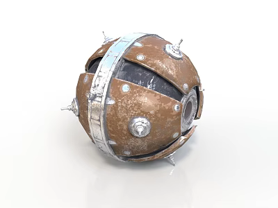Rustic Brown Metal Sphere With Silver Bands Bolts And Mechanical Details 3d model