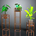 Stylish Copper Metal Plant Stands With Green Leafy Plants For Garden Decor
