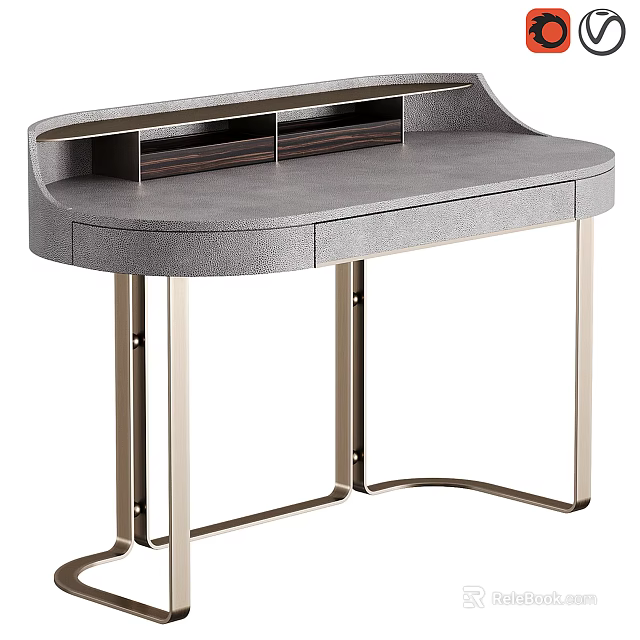 Modern Gray Desk With Sleek Metal Legs And Drawer Storage Design 3d model 