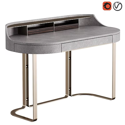 Modern Gray Desk With Sleek Metal Legs And Drawer Storage Design 3d model