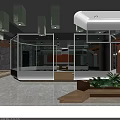 Modern SPA Sauna Interior With Orange Ceiling Glass Partitions Pool And Green Plants