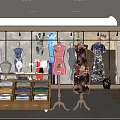 Elegant Clothing Store Interior Featuring Cheongsam Mannequins Clothing Racks And Display Shelves
