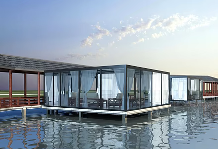 Modern building transparent tea room 3d model