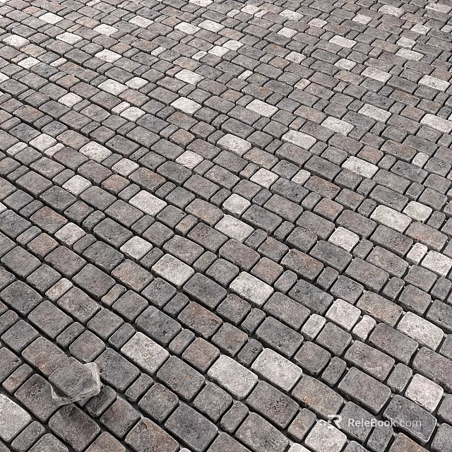 Neatly Arranged Geometric Pattern Paved Ground With Interlocking Gray Beige Bricks 3d model 