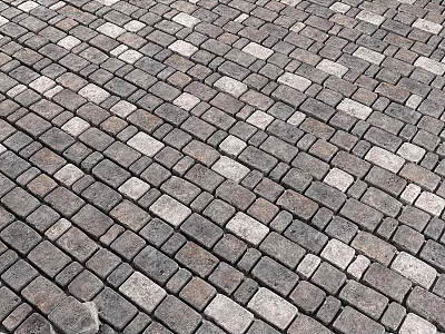 Neatly Arranged Geometric Pattern Paved Ground With Interlocking Gray Beige Bricks 3d model