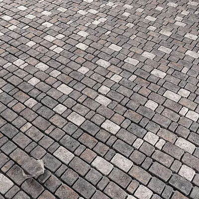 Neatly Arranged Geometric Pattern Paved Ground With Interlocking Gray Beige Bricks 3d model