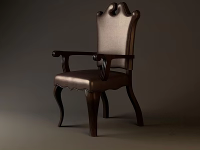 Elegant Classic Dark Wooden Dining Chair Featuring Leather Backrest And Armrests Design 3d model