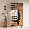 Wooden Chinese Style Display Shelf With Tea Sets Vases Books And Decorative Items