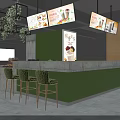 Bubble Tea Shop Interior With Green Wall Counter Menu Screens Hanging Plants And Drinks