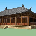 Traditional Ancient Chinese Architecture Featuring Curved Eaves Wooden Structure And Stone Steps